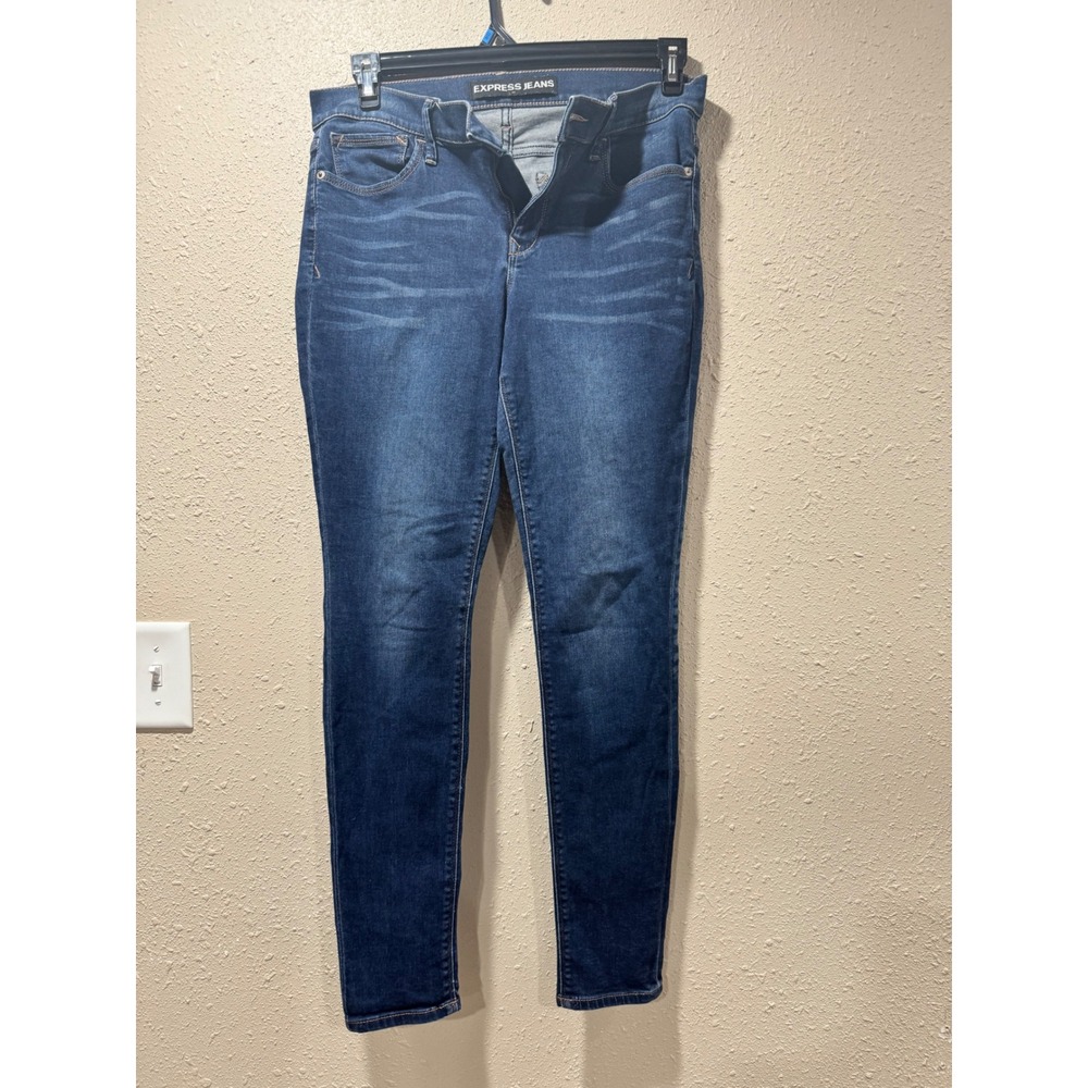 Express Jeans Womens 10 Mid Rise Legging Skinny Dark Wash Denim Blue Jeans